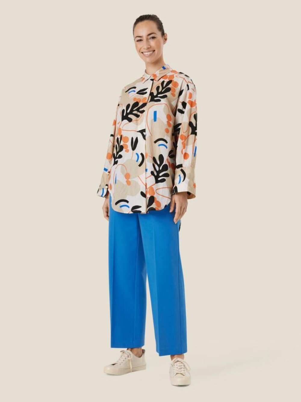 Masai Copenhagen Gila Tunic in Whitecap Abstract Floral Leaf Pattern Shirt small